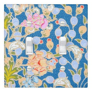 Batik Style Pattern Dots Flowers Blue Background   Light Switch Cover