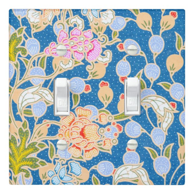 Batik Style Pattern Dots Flowers Blue Background   Light Switch Cover (In Situ)