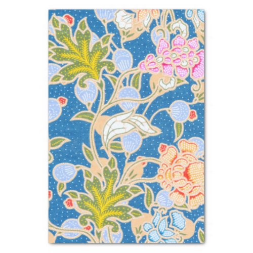  Batik Style Pattern Dots Flowers Blue Background  Tissue Paper