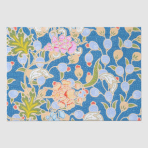 Batik Style Pattern Dots Flowers Blue Background Tissue Paper