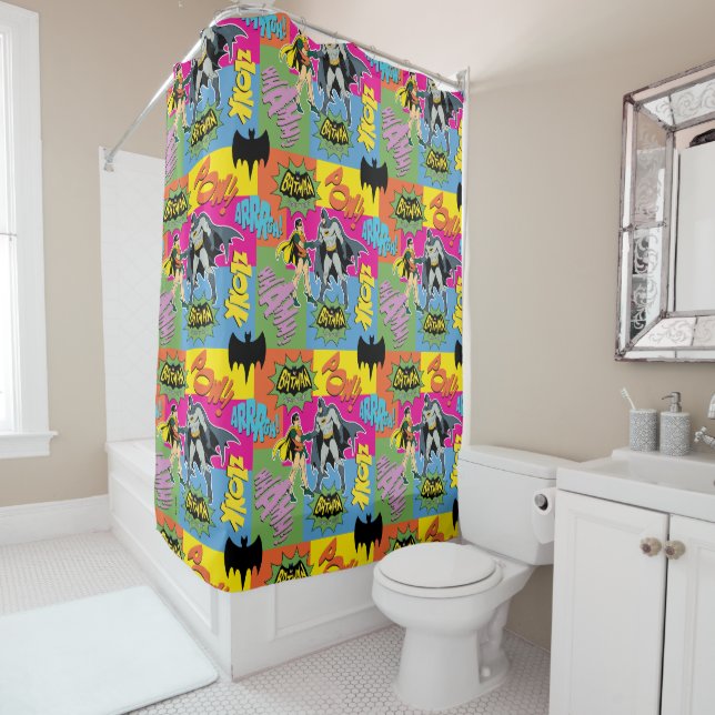 Batman and Robin | Action Handshake Pattern Shower Curtain (In Situ)