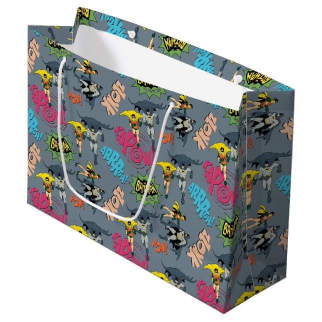 Batman And Robin Action Pattern Large Gift Bag (Front Angled)