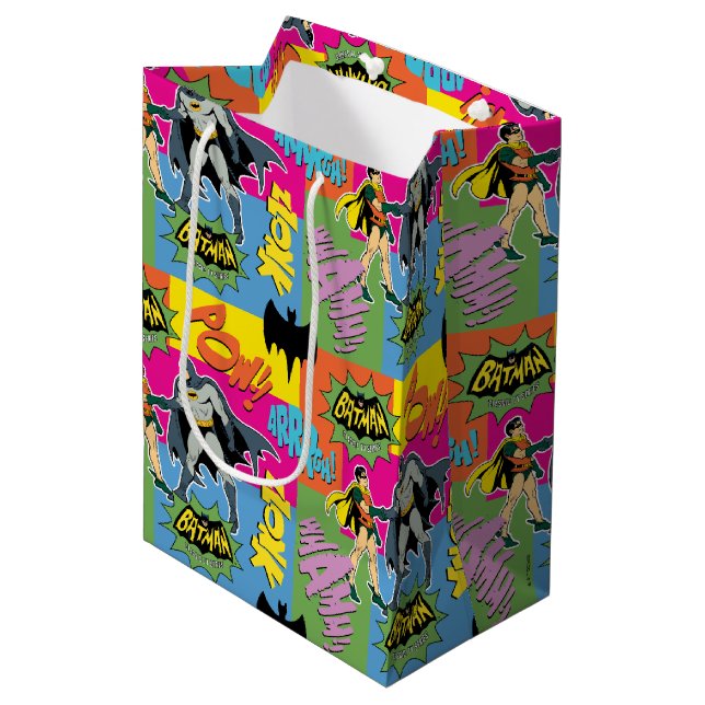 Batman And Robin Action Pattern Medium Gift Bag (Front Angled)