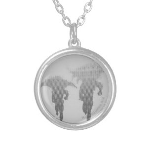 Batman And Robin Halftone Gradient Silver Plated Necklace
