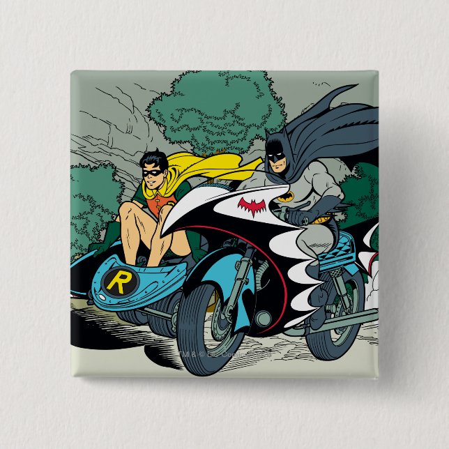 Batman And Robin In Batcycle Pinback Button (Front)