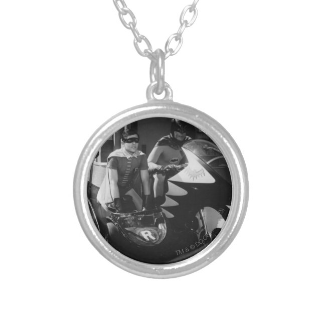 Batman and Robin in Batcycle Silver Plated Necklace (Front)
