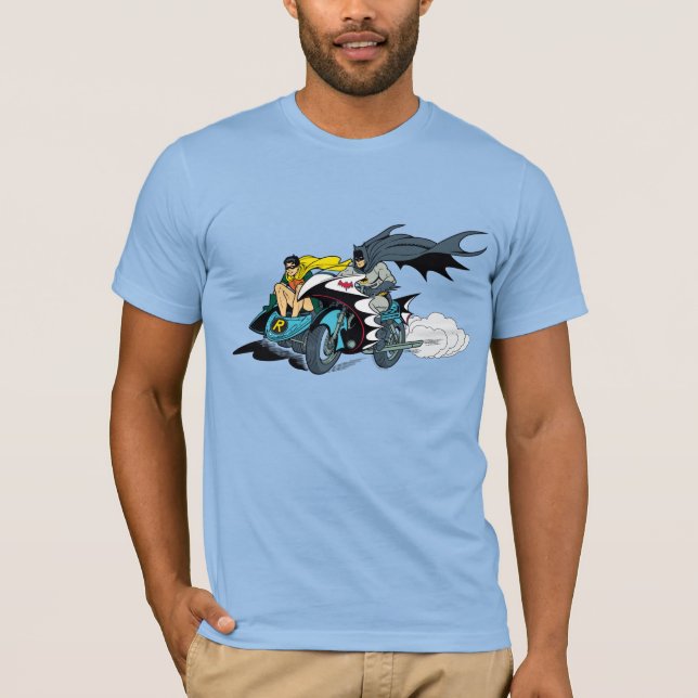 Batman And Robin In Batcycle T-Shirt (Front)