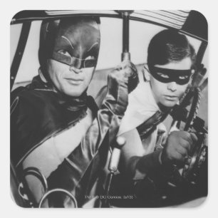 Batman and Robin In Batmobile Square Sticker