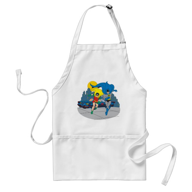 Batman And Robin Running Adult Apron (Front)