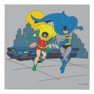 Batman And Robin Running Faux Canvas Print