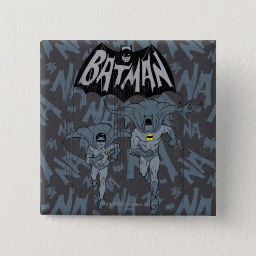 Batman And Robin With Logo Distressed Graphic Pinback Button