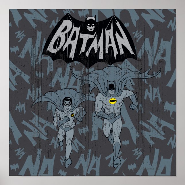 Batman And Robin With Logo Distressed Graphic Poster (Front)
