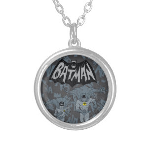 Batman And Robin With Logo Distressed Graphic Silver Plated Necklace