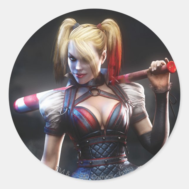 Batman Arkham Knight | Harley Quinn with Bat Classic Round Sticker (Front)