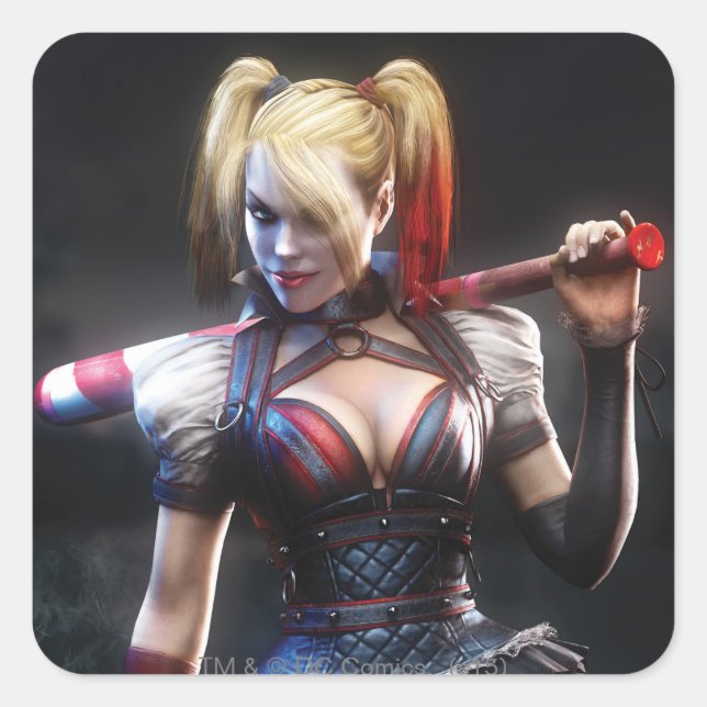Batman Arkham Knight | Harley Quinn with Bat Square Sticker (Front)