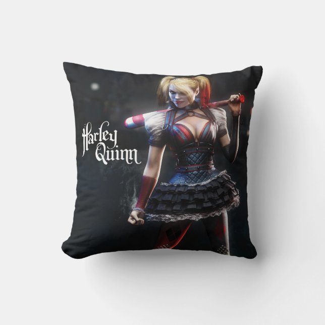 Batman Arkham Knight | Harley Quinn with Bat Throw Pillow (Front)