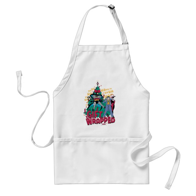 Batman | Batman & Robin Gift Wrapped To XMas Tree Adult Apron (Front)