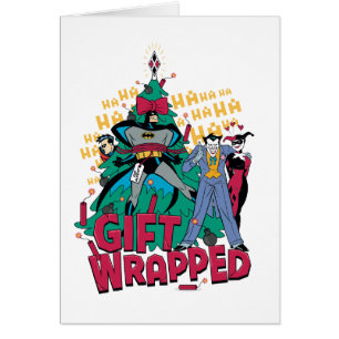 Batman Batman & Robin Gift Wrapped To XMas Tree Cards