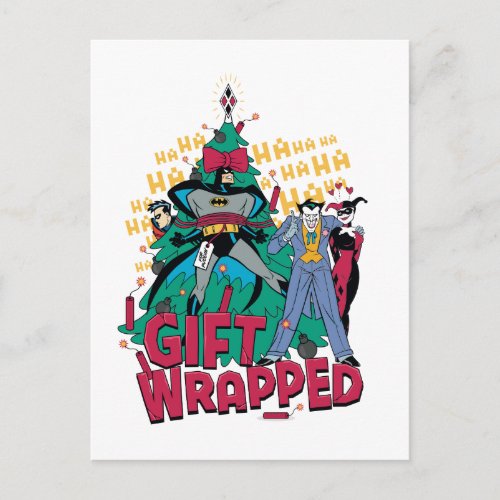 Batman  Batman  Robin Gift Wrapped To XMas Tree Holiday Postcard