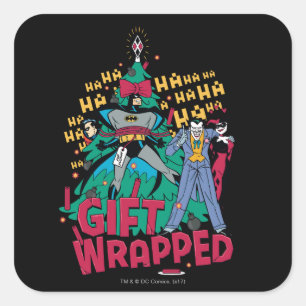 Batman Batman & Robin Gift Wrapped To XMas Tree Square Sticker