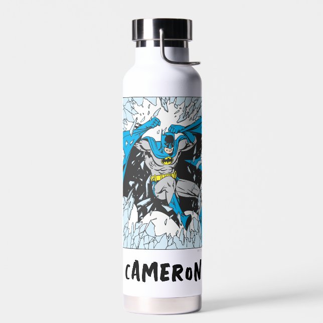 Batman Bursts Through Glass | Add Your Name Water Bottle (Left)
