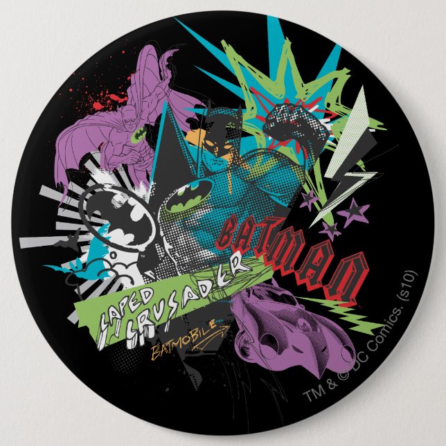 Batman Caped Crusader Neon Collage Button (Front)