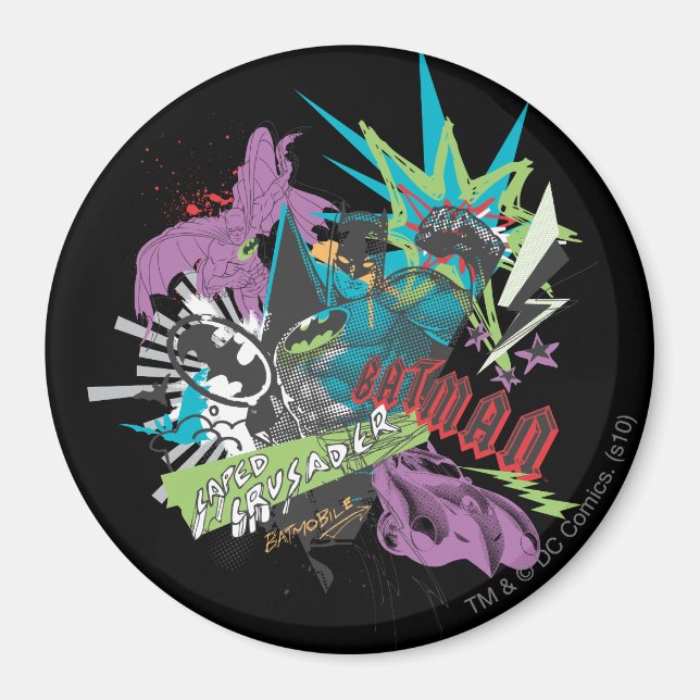 Batman Caped Crusader Neon Collage Magnet (Front)