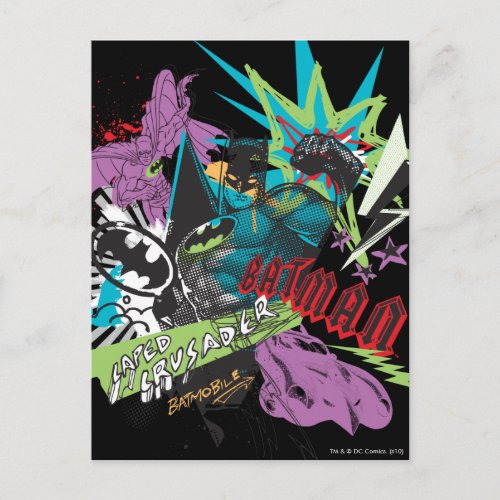 Batman Caped Crusader Neon Collage Postcard