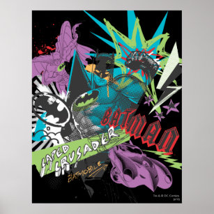 Batman Caped Crusader Neon Collage Poster
