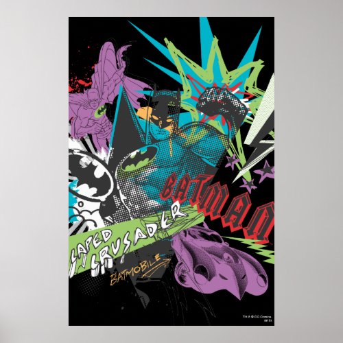 Batman Caped Crusader Neon Collage Poster