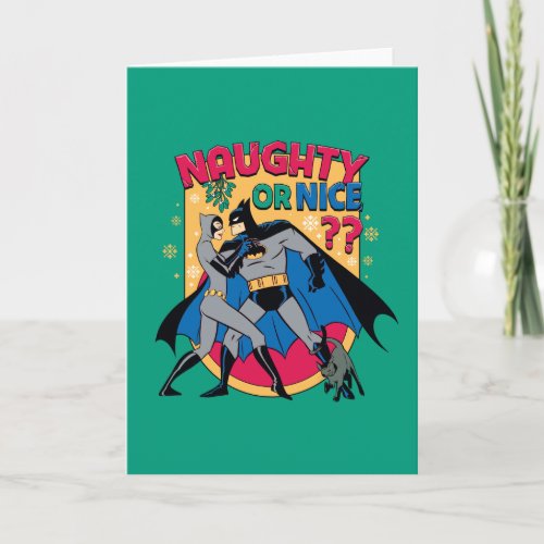 Batman  Catwoman Under Mistletoe Naughty Or Nice Holiday Card