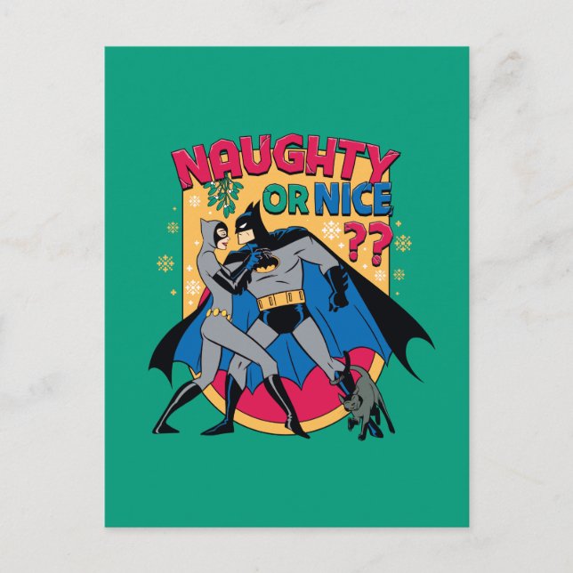 Batman | Catwoman Under Mistletoe Naughty Or Nice Holiday Postcard (Front)