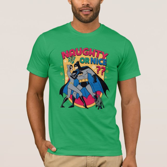 Batman | Catwoman Under Mistletoe Naughty Or Nice T-Shirt (Front)