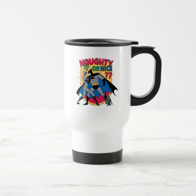 Batman Catwoman Under Mistletoe Naughty Or Nice Travel Mug Zazzle 