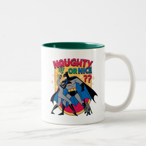 Batman  Catwoman Under Mistletoe Naughty Or Nice Two_Tone Coffee Mug