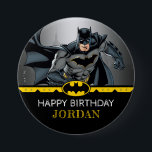 Batman | Chalkboard Happy Birthday Button<br><div class="desc">Add a fun superhero flair to your celebration with this customizable Batman chalkboard happy birthday button! Featuring Batman in action and bold,  chalkboard-inspired text,  this button is the perfect accessory for the birthday star or party guests. Personalize it to make your Batman-themed event extra special.</div>