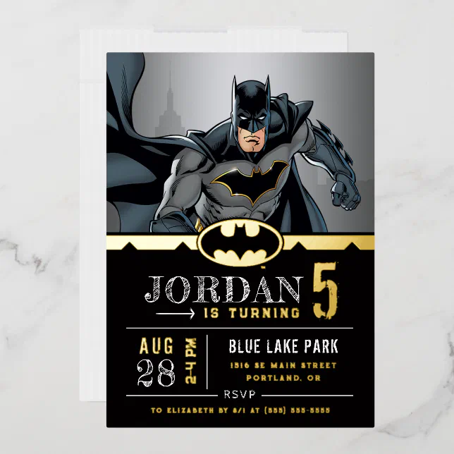 Batman | Chalkboard Happy Birthday Foil Invitation