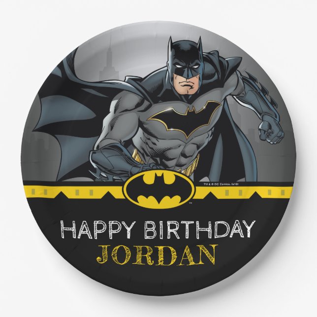 Batman | Chalkboard Happy Birthday Paper Plates (Front)