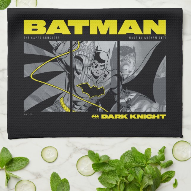Batman Comic Tri-Panel Graphic Kitchen Towel (Folded)