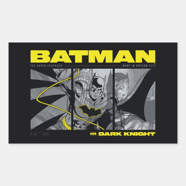 Batman Comic Tri-Panel Graphic Rectangular Sticker (Front)