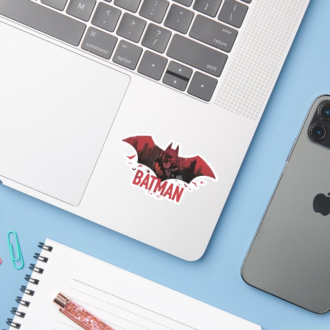 Batman Crimson Gotham Icon Sticker (Laptop w/ iPhone)