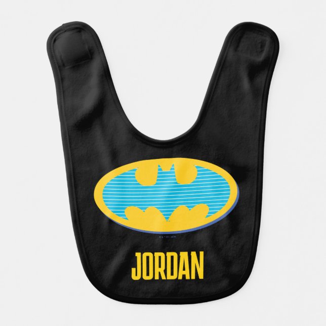 Batman | Cyan Stripes Symbol Baby Bib (Front)