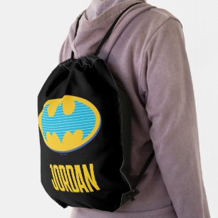 Batman Cyan Stripes Symbol Drawstring Bag