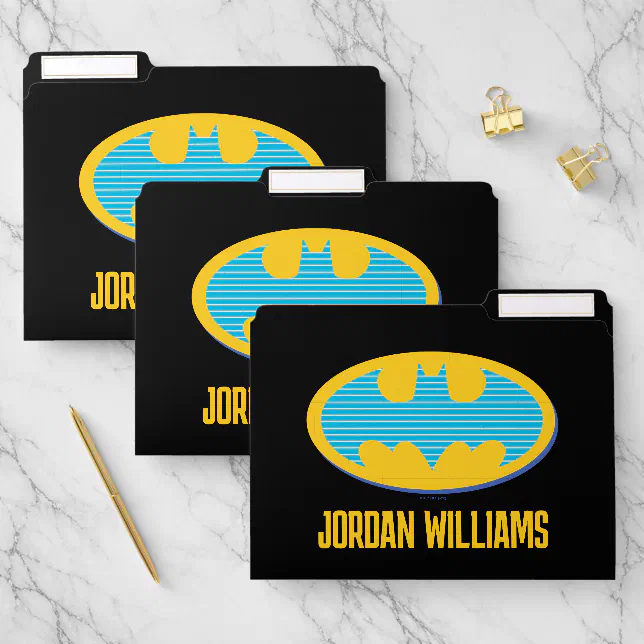 Batman | Cyan Stripes Symbol File Folder | Zazzle