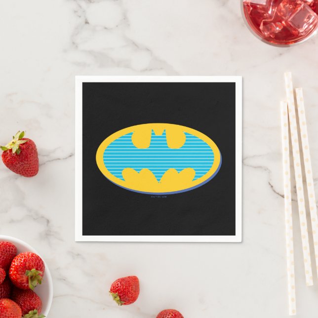 Batman | Cyan Stripes Symbol Napkins (Insitu)