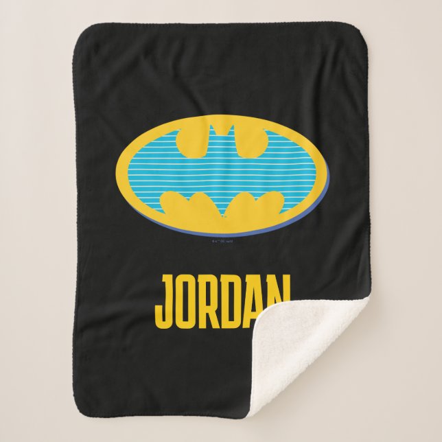 Batman | Cyan Stripes Symbol Sherpa Blanket (Front)