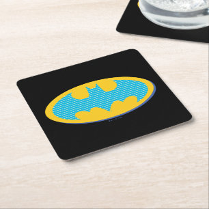 Batman   Cyan Stripes Symbol Square Paper Coaster