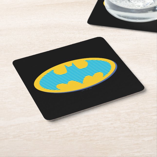 Batman | Cyan Stripes Symbol Square Paper Coaster (Angled)