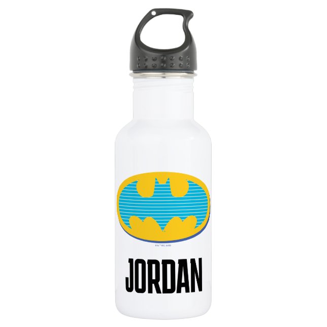Batman | Cyan Stripes Symbol Stainless Steel Water Bottle (Front)