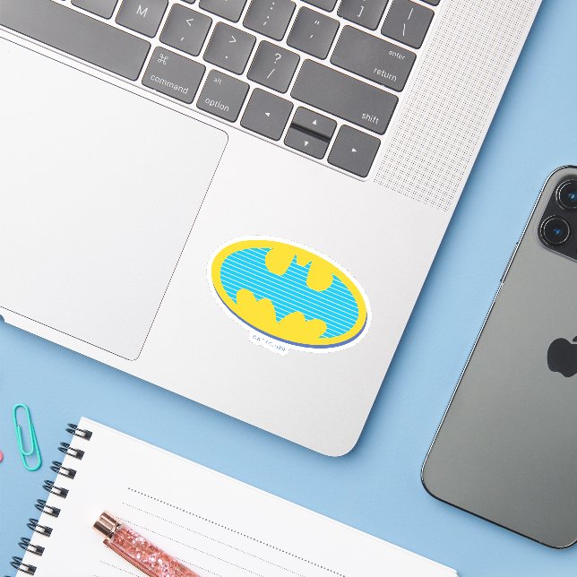 Batman | Cyan Stripes Symbol Sticker (Laptop w/ iPhone)